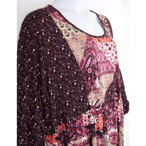 NEW Chelsea Studio Babydoll Tunic Top 30/32 3X Mixed Print Patchwork Mauve Wine - Picture 8 of 13